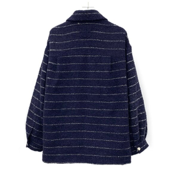 Miu Miu Deep Blue Striped Wool Blend Long-Sleeved Jacket Coat Sz 36 XS Made In I - Picture 2 of 8